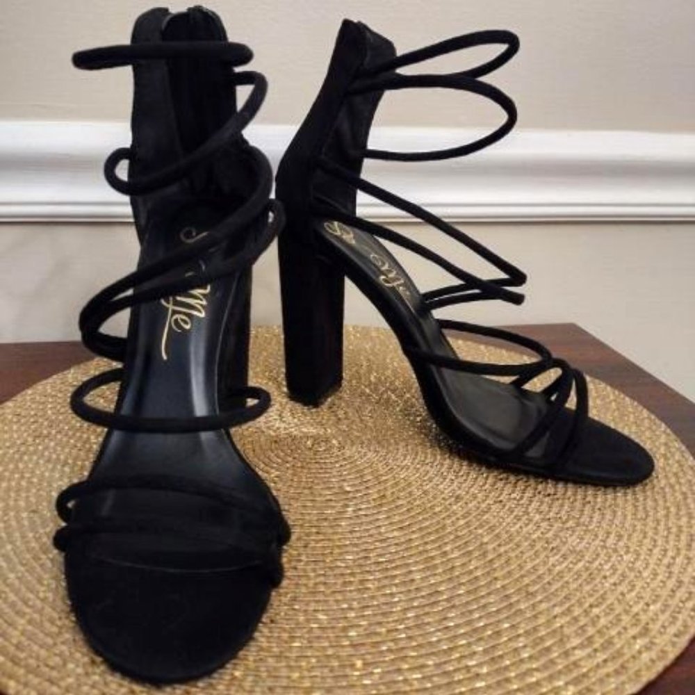 So Me Black Suede Heeled Sandal